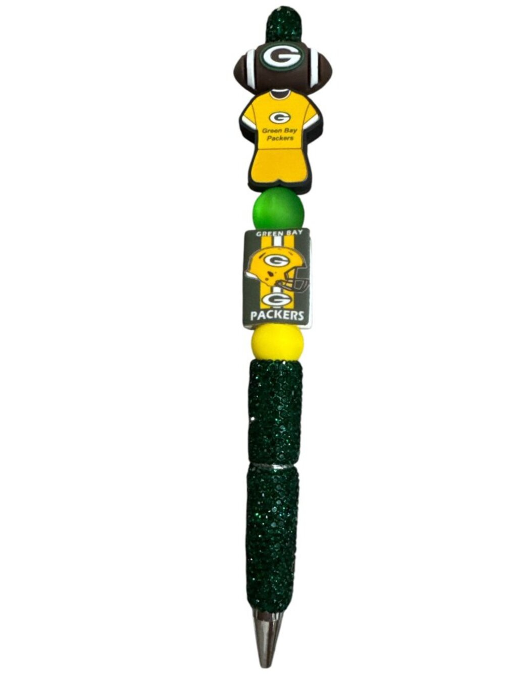 Green Bay Packers Glitter Pen With Beads & Team Logos For Writing Or Collecting